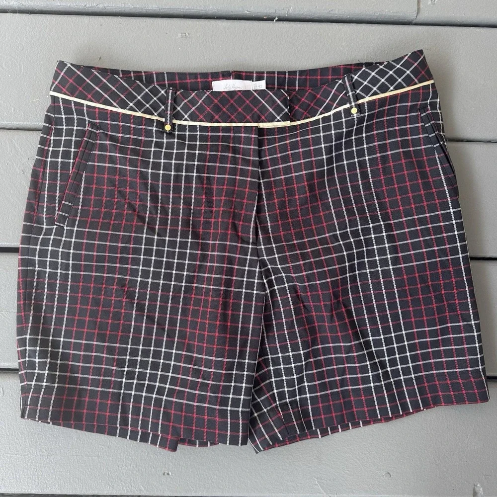 Lady Hagen Twilight Golf Shorts Women's Size 12 Black‎ Red Plaid Preppy Sporty